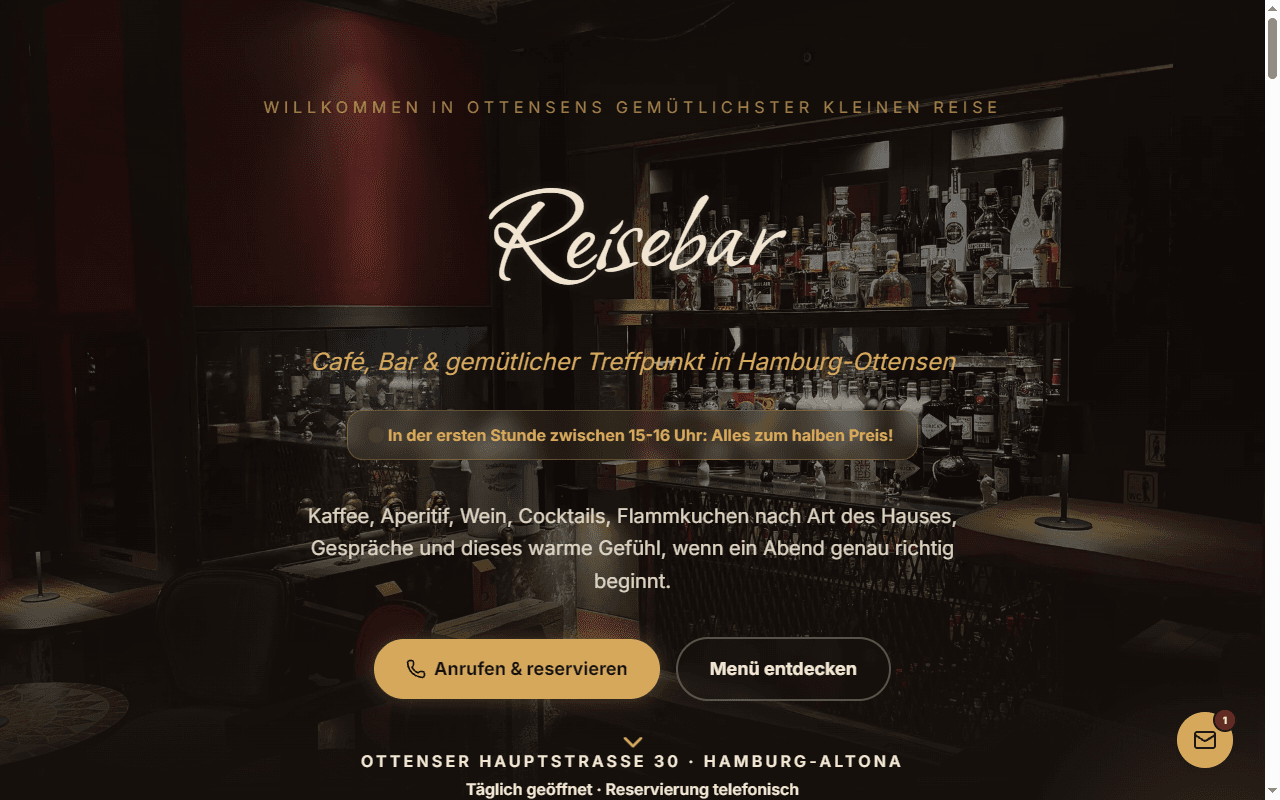 Vorschau der Website Reisebar Hamburg